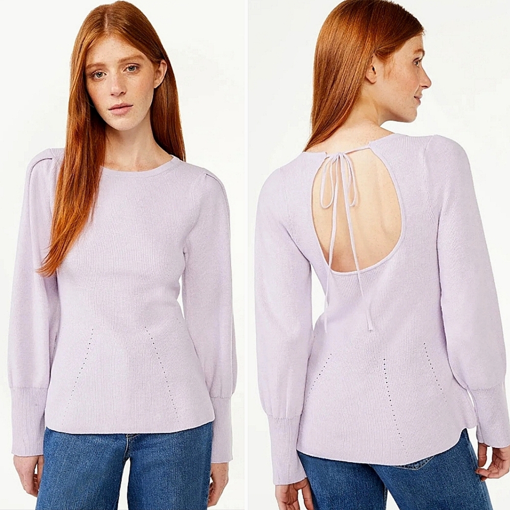 Free Assembly Puffy Sleeve Lilac Open Back Sweater